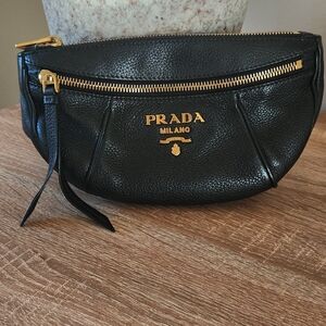 Prada black leather bumbag
